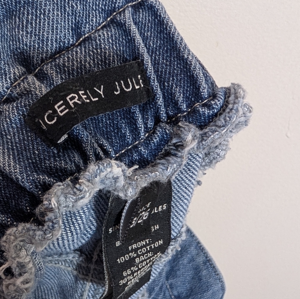 Sincerly Jules High Waisted Cuff Denim Blue Shorts - Picture 3 of 5